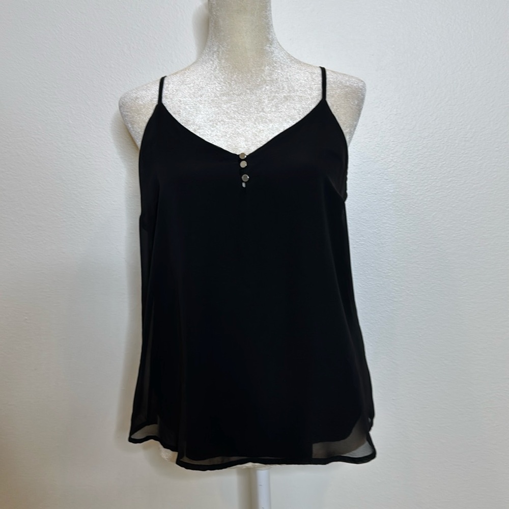 NY & Company Black Top with Gold Accent Buttons Size Small